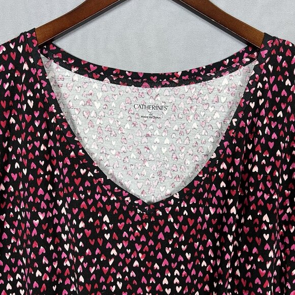 Catherines Tunic Top Womens Size 4X Heart Print Valentine's Day Pink Red Cotton - Picture 4 of 16